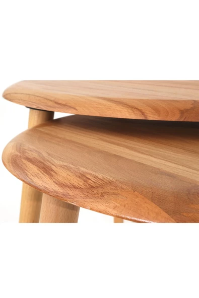 Asimetrik Masif Doğal Ahşap Orta Sehpa ve 2'li/3'lü Zigon Sehpa Set, Modern Masif Yan ve Orta Sehpa - 4