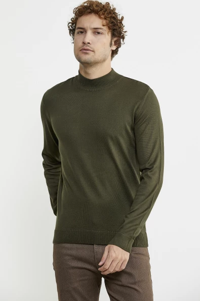 Erkek Yarım Boğazlı Triko Kazak - Haki - 2