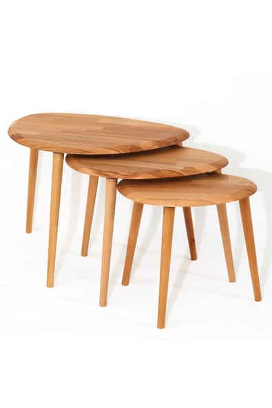 Naturel Masif Doğal Tekli, 2'li, 3'lü Zigon Sehpa Set, Modern Masif Yan Sehpa - 3