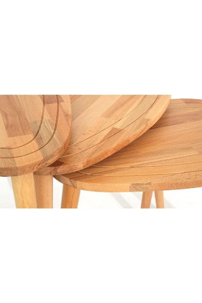 Sweet Naturel Masif Doğal Tekli, 2'li, 3'lü Zigon Sehpa Set, Modern Masif Yan Sehpa - 2