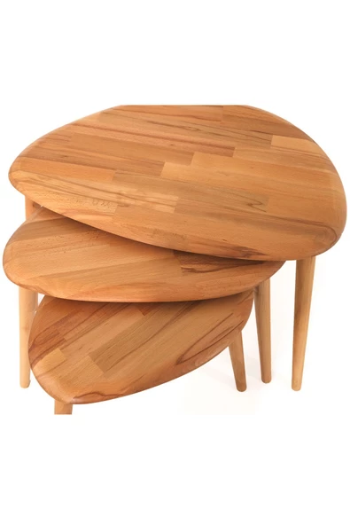 Asimetrik Masif Doğal Ahşap Orta Sehpa ve 2'li/3'lü Zigon Sehpa Set, Modern Masif Yan ve Orta Sehpa - 5