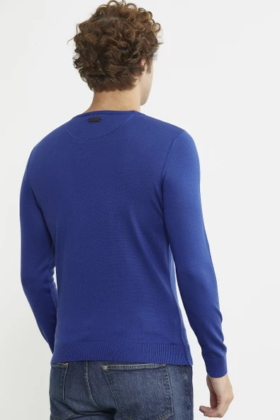 Erkek Sıfır Yaka Basic Triko Kazak - Saks - 6