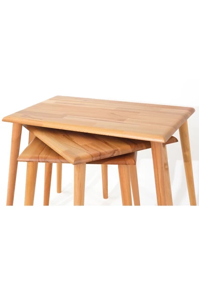 Dikdörtgen Masif Doğal Tekli, 2'li, 3'lü Zigon Sehpa Set, Modern Masif Yan Sehpa - 5