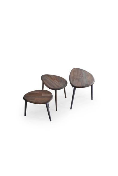 Masif Doğal Ahşap Zigon Sehpa 3'lü Set, Modern Masif Yan Sehpa - 7