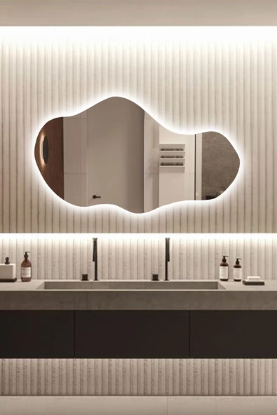 Led Işıklı - Beyaz Işık Rengi - Modern Dekoratif Duvar Aynası - 5