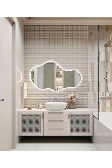 Led Işıklı - Beyaz Işık Rengi - Modern Dekoratif Duvar Aynası - 4