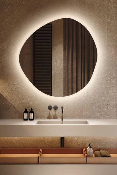 Led Işıklı - Beyaz Işık Rengi - Modern Dekoratif Duvar Aynası Gri - 3