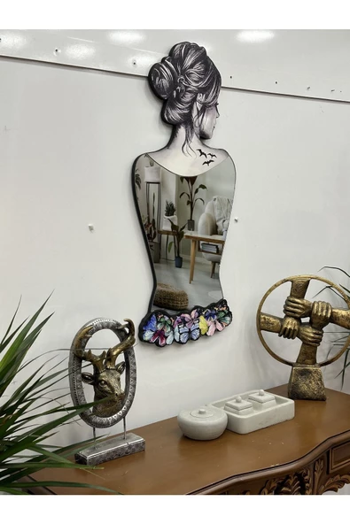 Kelebek Etekli Kadın Dekoratif Duvar Aynası, Tam Boy Ayna, Modern Ev Aynası - 5