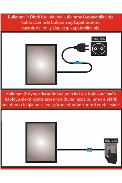 Led Işıklı - Gün Işığı Rengi - Modern Dekoratif Duvar Aynası - 4