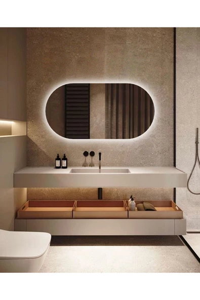 Led Işıklı - Beyaz Işık Rengi - Modern Dekoratif Duvar Aynası - 5