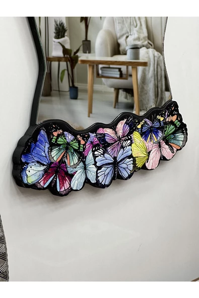 Kelebek Etekli Kadın Dekoratif Duvar Aynası, Tam Boy Ayna, Modern Ev Aynası - 6