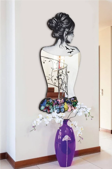 Kadın Siluetli Dekoratif Duvar Aynası, Modern Eşsiz Ayna, Tam Boy Ayna, Modern Ev Aynası - 3