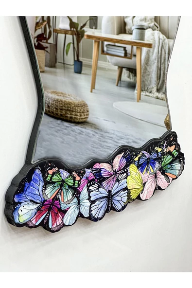 Kelebek Etekli Kadın Dekoratif Duvar Aynası, Tam Boy Ayna, Modern Ev Aynası - 4