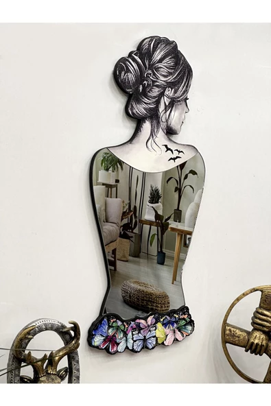 Kelebek Etekli Kadın Dekoratif Duvar Aynası, Tam Boy Ayna, Modern Ev Aynası - 3