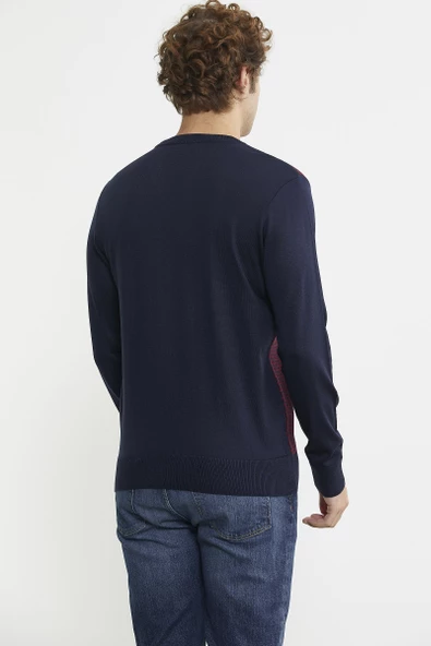 Regular Fit Jakarlı Yünlü Triko Kazak - Lacivert - Resim 6