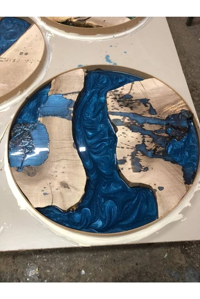 Yuvarlak Epoksi Nehir Sehpa, Yuvarlak Reçine Ceviz Yan Sehpa, Modern Ahşap Sehpa, Epoksi Orta Sehpa - 5