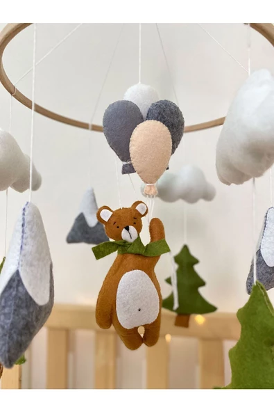 (MÜZİKSİZ VE ASKI APARATSIZ) El Yapımı Ayıcıklı Bebek Dönencesi, Ayıcıklı Bebek Odası Aksesuarı - 2