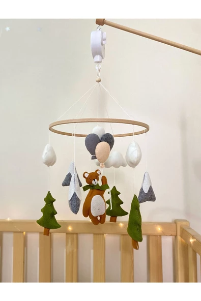 (MÜZİKSİZ VE ASKI APARATSIZ) El Yapımı Ayıcıklı Bebek Dönencesi, Ayıcıklı Bebek Odası Aksesuarı - 7