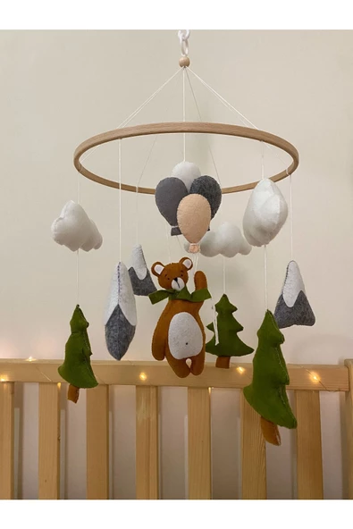 (MÜZİKSİZ VE ASKI APARATSIZ) El Yapımı Ayıcıklı Bebek Dönencesi, Ayıcıklı Bebek Odası Aksesuarı - 5