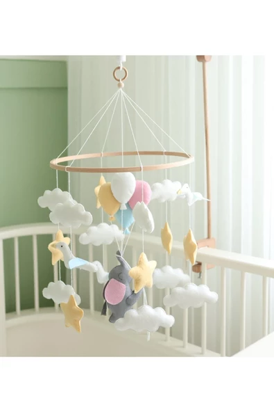 (MÜZİKSİZ) El Yapımı Filli Bebek Dönence, Keçe Kumaştan Filli Beşik Dönence, Bebek Odası Aksesuar - 3