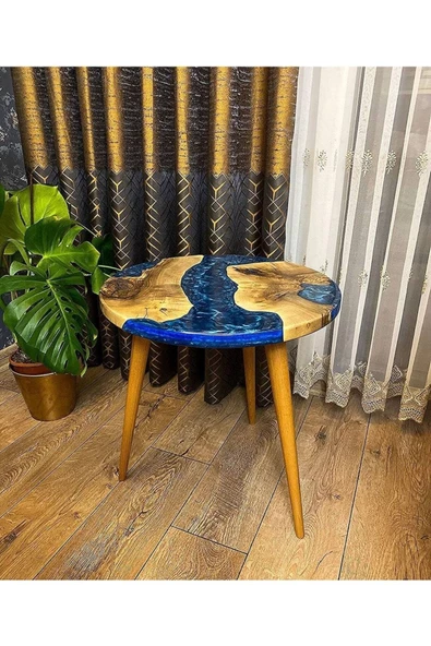 Yuvarlak Epoksi Nehir Sehpa, Yuvarlak Reçine Ceviz Yan Sehpa, Modern Ahşap Sehpa, Epoksi Orta Sehpa - 3