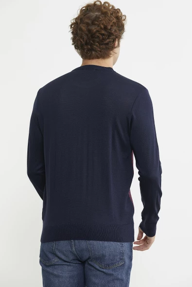 Sıfır Yaka Jakarlı Regular Fit Triko Kazak - Lacivert - 6