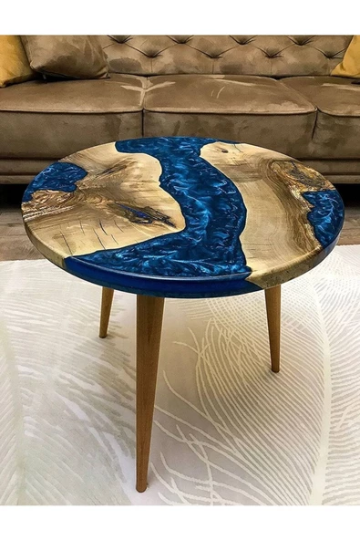 Yuvarlak Epoksi Nehir Sehpa, Yuvarlak Reçine Ceviz Yan Sehpa, Modern Ahşap Sehpa, Epoksi Orta Sehpa - 4