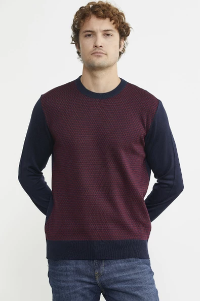 Sıfır Yaka Jakarlı Regular Fit Triko Kazak - Lacivert - 2