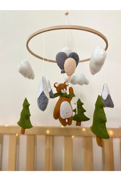 (MÜZİKSİZ VE ASKI APARATSIZ) El Yapımı Ayıcıklı Bebek Dönencesi, Ayıcıklı Bebek Odası Aksesuarı - 3