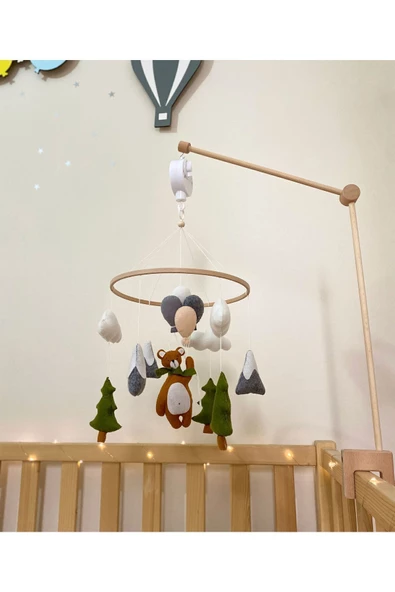 (MÜZİKSİZ VE ASKI APARATSIZ) El Yapımı Ayıcıklı Bebek Dönencesi, Ayıcıklı Bebek Odası Aksesuarı - 8