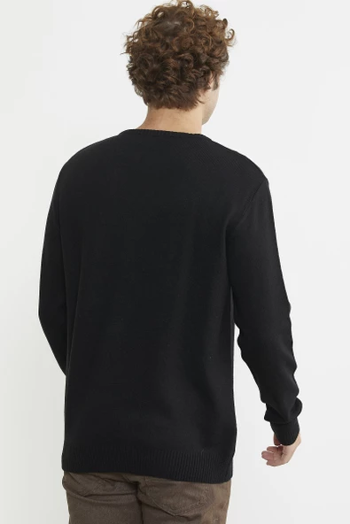 Basic Sıfır Yaka Triko Kazak - Siyah - Resim 5