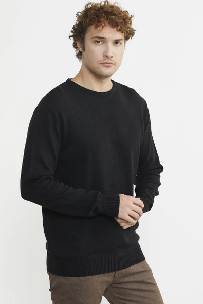 Basic Sıfır Yaka Triko Kazak - Siyah - Resim 3