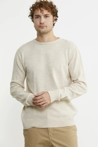 Basic Sıfır Yaka Triko Kazak - Taş - 4