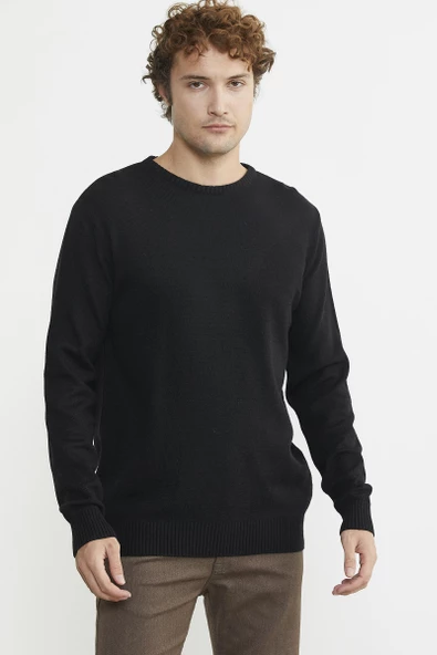 Basic Sıfır Yaka Triko Kazak - Siyah - Resim 2