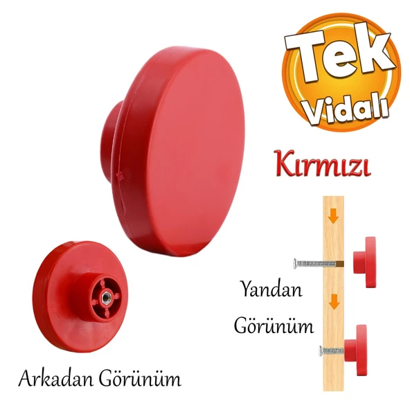 Plastik Yuvarlak Düz Kırmızı Renk Oda Mobilya Mutfak Dolabı Kapak Kulpu Çekmece Kulbu 1 ADET