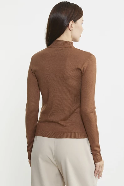 Taş Detaylı Dik Yaka Triko Kazak - Kiremit - Resim 6