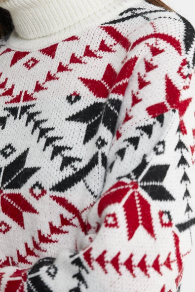 Tam Balıkçı Desenli Triko Kazak - Kemik - Resim 5