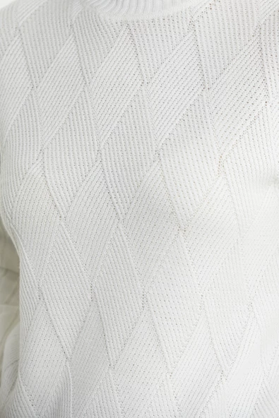 Yarım Balıkçı Motifli Triko Kazak - Kemik - Resim 5