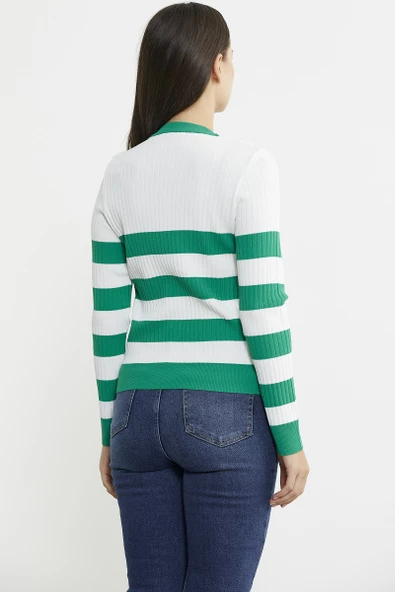 Blok Geçişli Çift Renk Triko Hırka - Yeşil - Resim 5