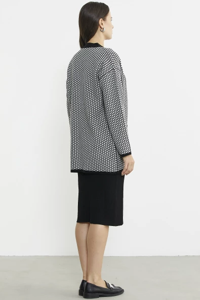 Oversize Cepli Petek Motifli Triko Ceket - Siyah - 5