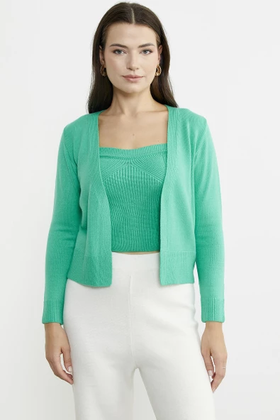 İçi Askılı Triko Hırka Takım - Yeşil - 3