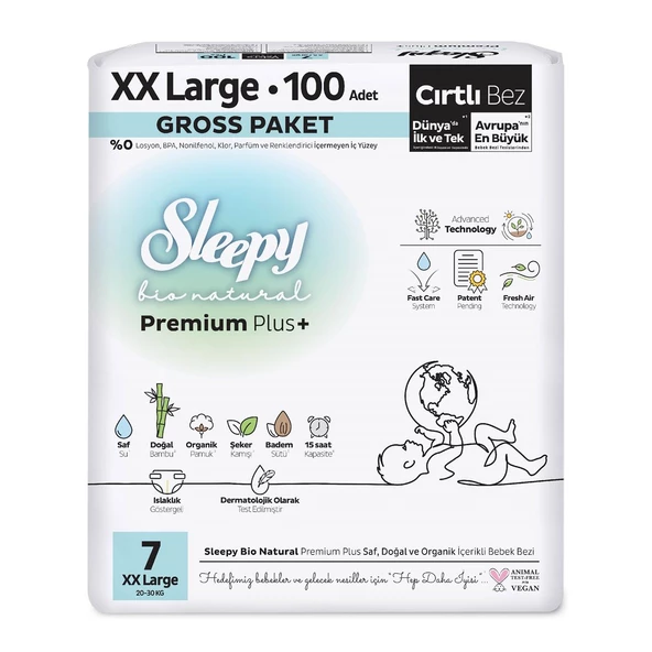 Sleepy Bio Natural Premium Plus Gross Paket Bebek Bezi 7 Numara Xxlarge 100 Adet - Resim 2