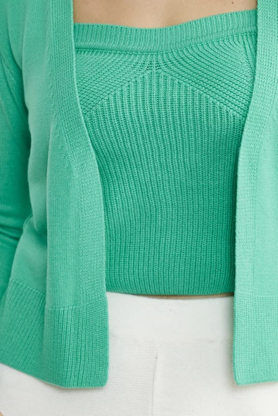 İçi Askılı Triko Hırka Takım - Yeşil - 5