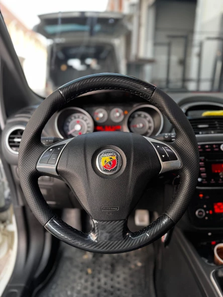 Fiat Linea Tuşlu Versiyon Araca Uyumlu Dikmeli Direksiyon Kılıfı (5D Kristal Karbon Soft Nokta) - Resim 2