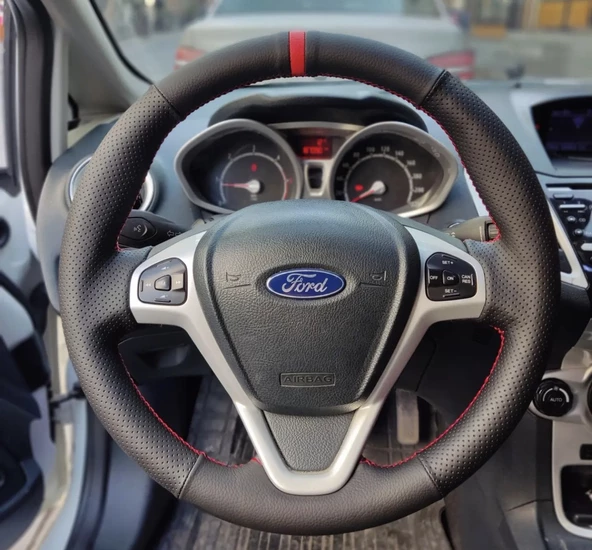 Ford Fiesta 2009-2015 Araca Özel Direksiyon Kılıfı (Noktalı Düz Yüzüklü )