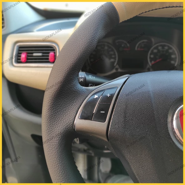 Fiat Linea Tuşlu Araca Özel Direksiyon Kılıfı (Mat Krem) - Resim 4
