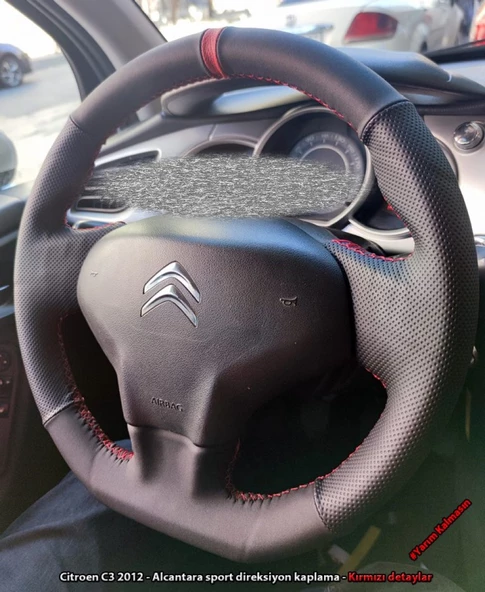 Citroen C3 2012 Araca Özel Direksiyon Kılıfı (Noktalı Karbon Yüzüklü) - Resim 2