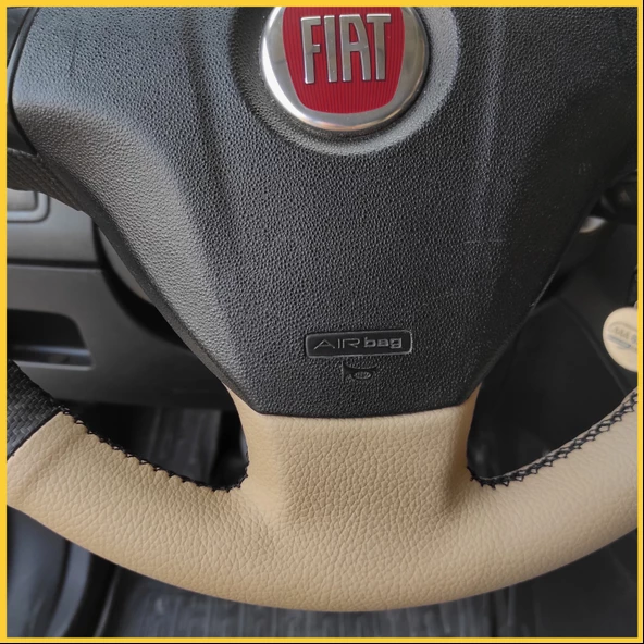 Fiat Linea Tuşlu Araca Özel Direksiyon Kılıfı (Karbon Krem) - Resim 4