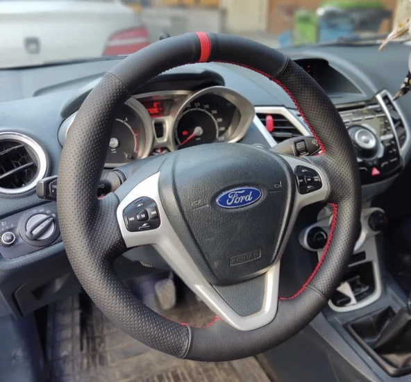 Ford Fiesta 2009-2015 Araca Özel Direksiyon Kılıfı (Noktalı Düz Yüzüklü ) - Resim 2