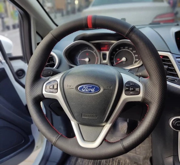 Ford Fiesta 2009-2015 Araca Özel Direksiyon Kılıfı (Noktalı Düz Yüzüklü ) - Resim 3